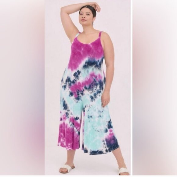 TORRID Comfy Boho Tie Dye Super Soft Culotte Jumpsuit - Picture 1 of 8